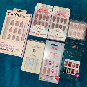 Press On nail bundle cute fake nails pink glitter marble butterfly christmas